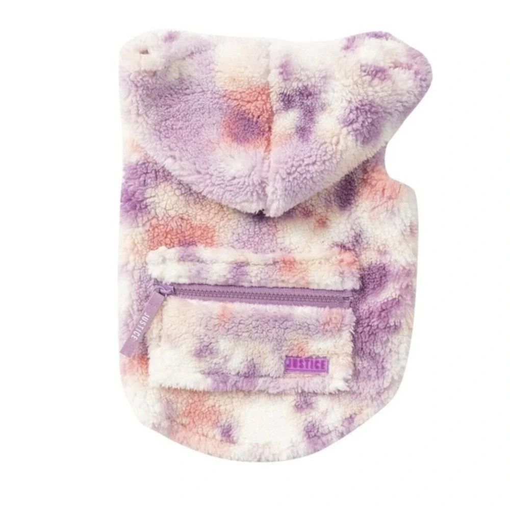 NWT Justice Pet Polyester Sherpa Tie-Dye Dog Hoodie Purple Pink‎ Size S